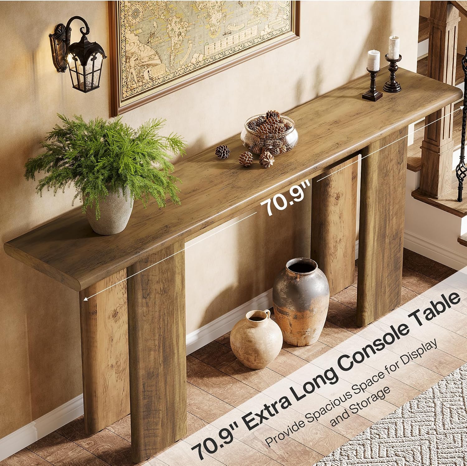 Tribesigns 70.87' Extra Long Console Table for Entryway, Mid-Century Modern Sofa Table Behind Couch for Entry, Entrance, Hallway, Living Room, Narrow Long, Brown