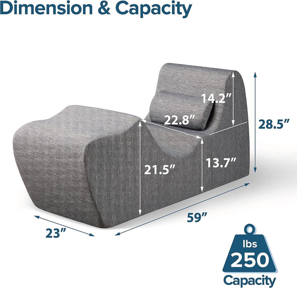 Zinus Lotus Zero Gravity Chaise Lounger, Foam Recliner for Living Room, Ergonomic Positioning for Better Relaxation, Pillow Included, No Assembly, Dark Grey
