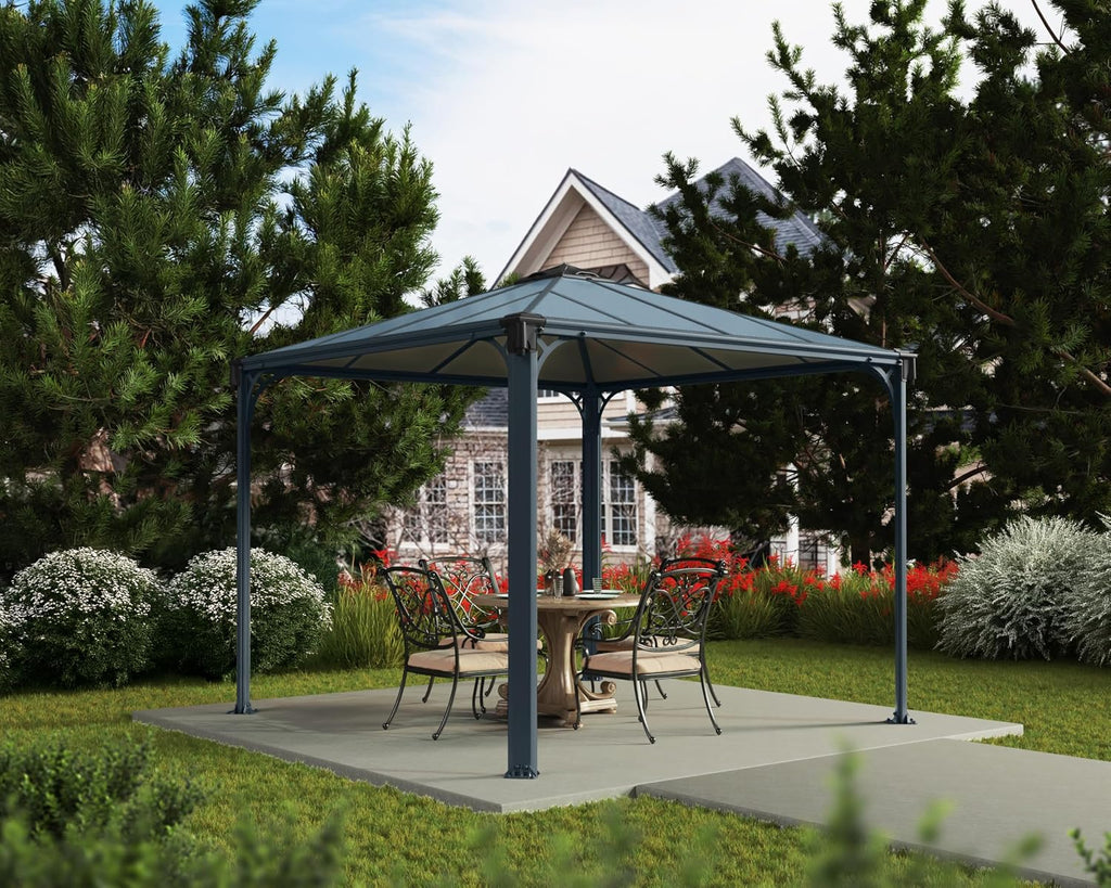 Palram - Canopia Palermo 3000 10x10 Gazebo: Outdoor Patio Canopy with Gray Aluminum Metal Frame, Polycarbonate Roof, UV Protection, Year-Round Use, Easy DIY Outdoor Canopy Gazebo Kits