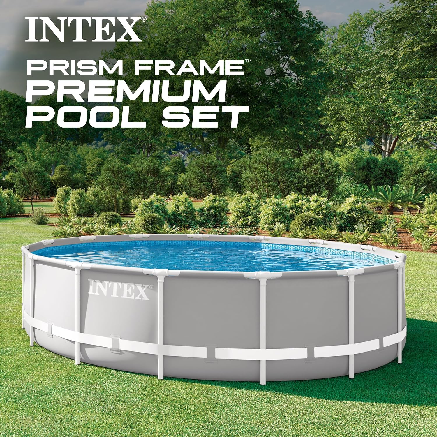Intex 26723EH Prism Frame Premium Above Ground Swimming Pool Set: 15ft x 42in – Includes 1000 GPH Cartridge Filter Pump – Removable Ladder – Pool Cover – Ground Cloth