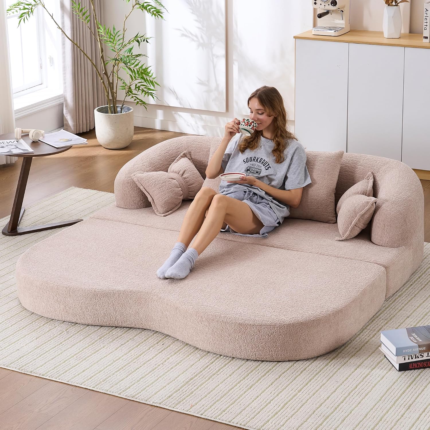 70' Convertible Sofa Bed, 2-in-1 Boneless Sleeper Sofa, Soft Chenille Folding Sofa Loveseat with 4 Pillows, Love Seat Small Couch for Small Spaces, Living Room, Bedroom, No Assembly