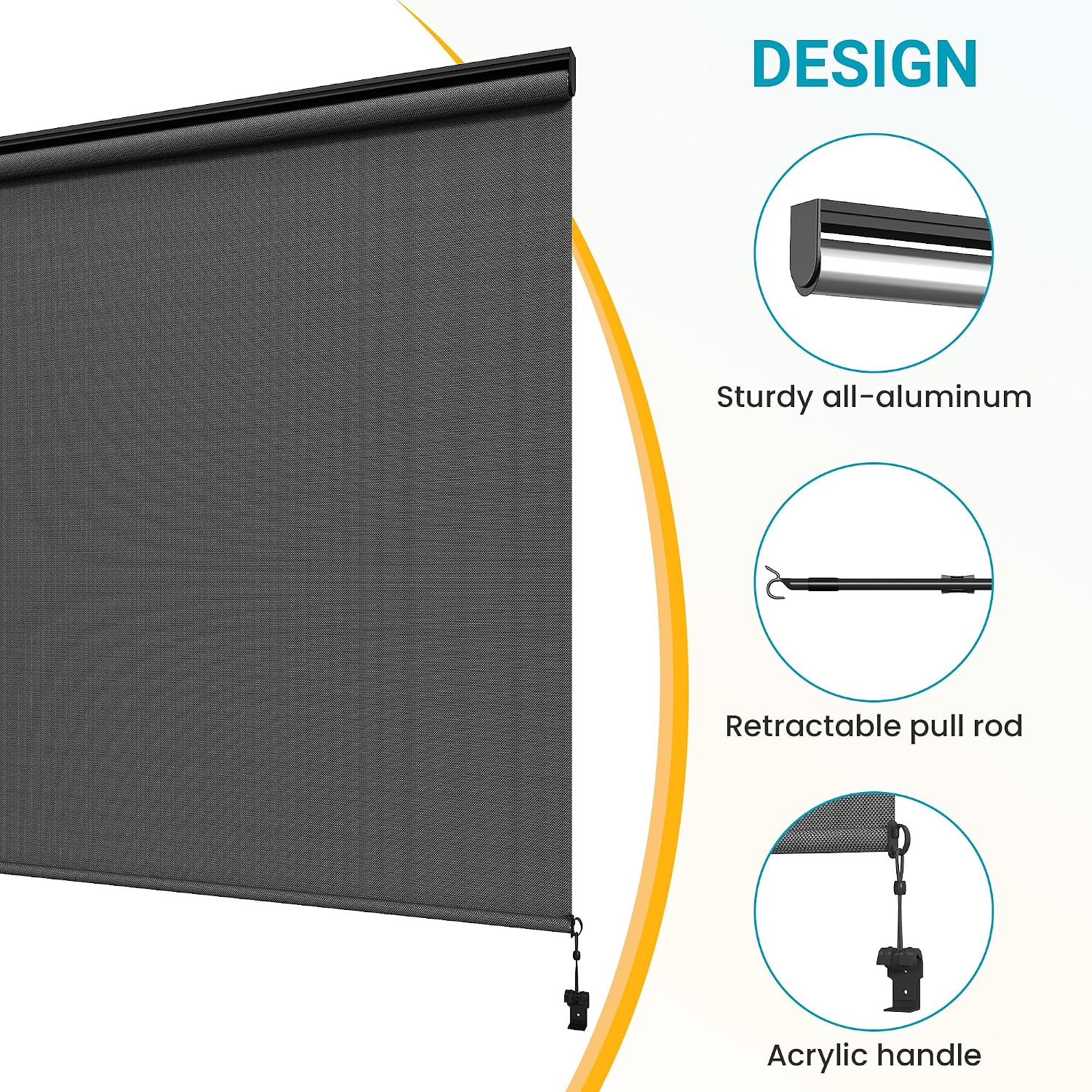May in Color Outdoor Roller Shades for Patio with New Operation Mode (with Pull Rod-No Need Crank), Upgraded Materials Shades Roller Up Outdoor with 95% UV Protection, Outdoor Blinds for Patio Proch
