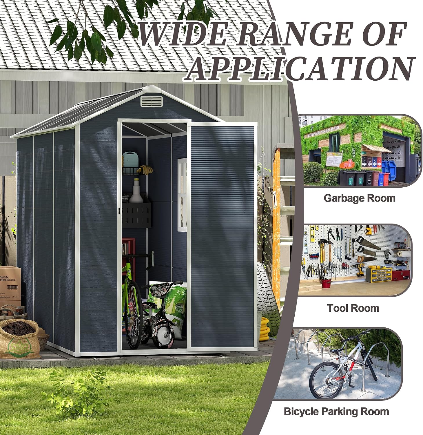 Campcraft 4x8ft Heavy Duty Resin Storage Shed - 12mm Thick PP Walls, Lockable Double Doors & HD Window, Waterproof Outdoor Garden Shed for Lawn Tools/Patio Furniture,Hurricane-Proof UV & Rust Proof