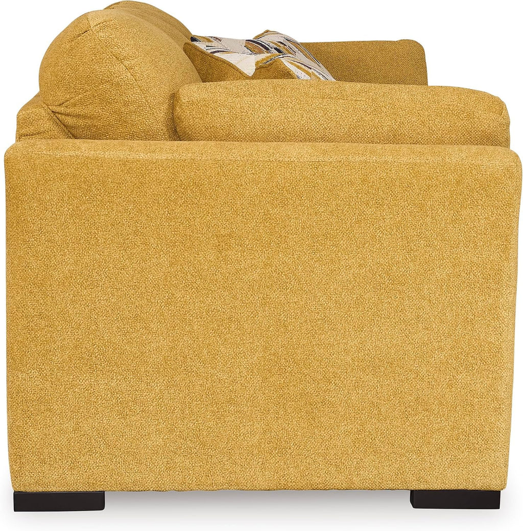 Signature Design by Ashley Keerwick Scandinavian 2-in-1 Sofa Sleeper with Folding Gel Memory Foam Mattress and 4 Pillows, Queen, Yellow