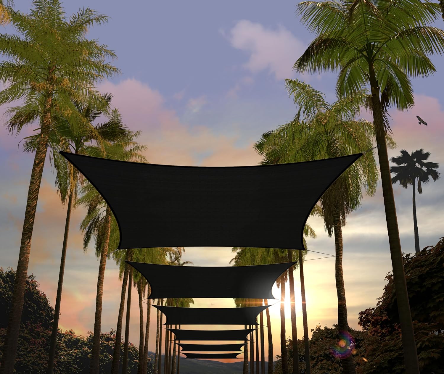 Amgo Custom Size 14' x 20' Black Rectangle Square Sun Shade Sail UPF50+ AGTAPS16, Order to Make Canopy Awning, 95% UV Blockage, Water & Air Permeable, Commercial and Residential (We Customize)