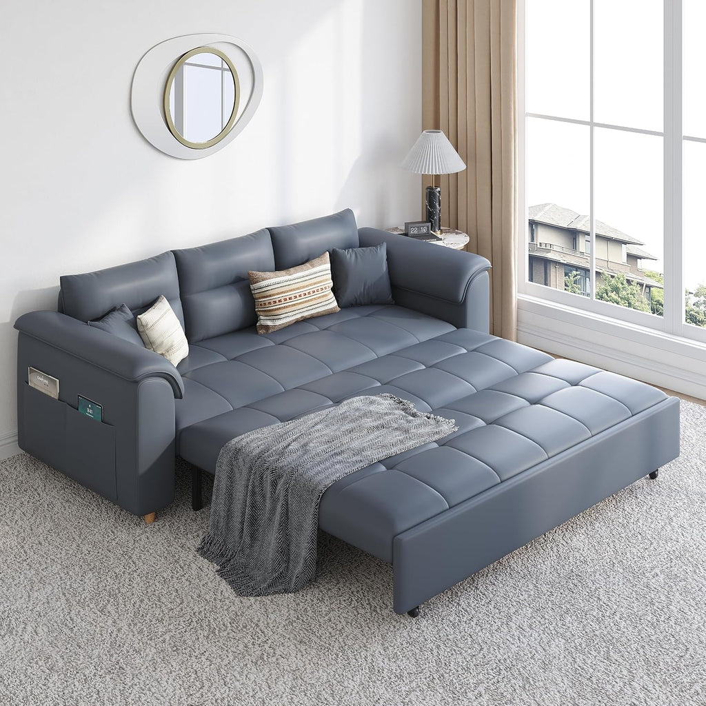 homary 74' Queen Sleeper Sofa Bed – 2-Seater Convertible Couch with Pull-Out Bed with Storage Drawers & Side Pockets, for Apartment Living Room (Deep Gray)