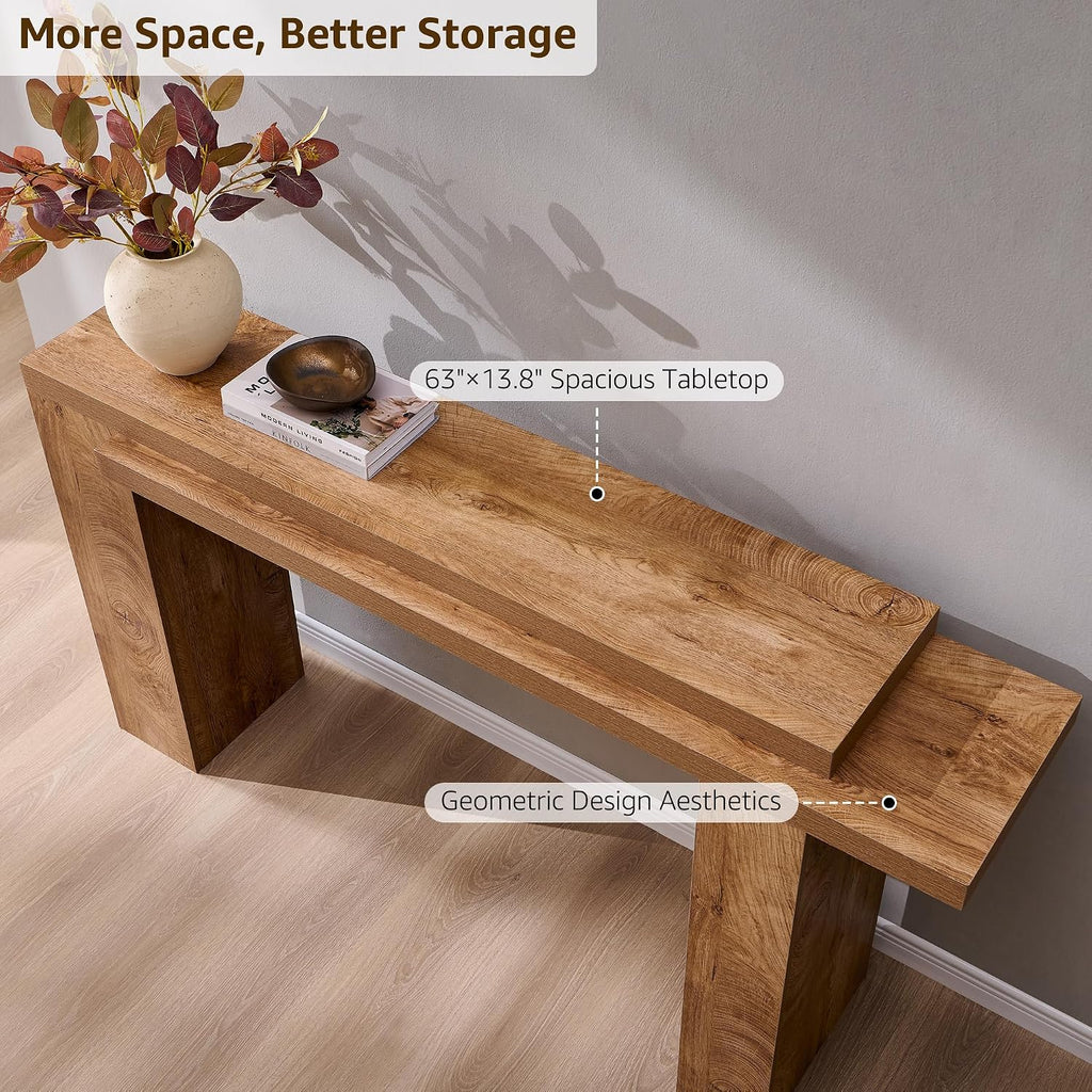 OKD 63 Inch Modern Entryway Console Table, Solid Geometry Accent Sofa Table Behind The Couch, Narrow Console Table for Entryway, Hallway, Living Room, Foyer, Light Tree Knot