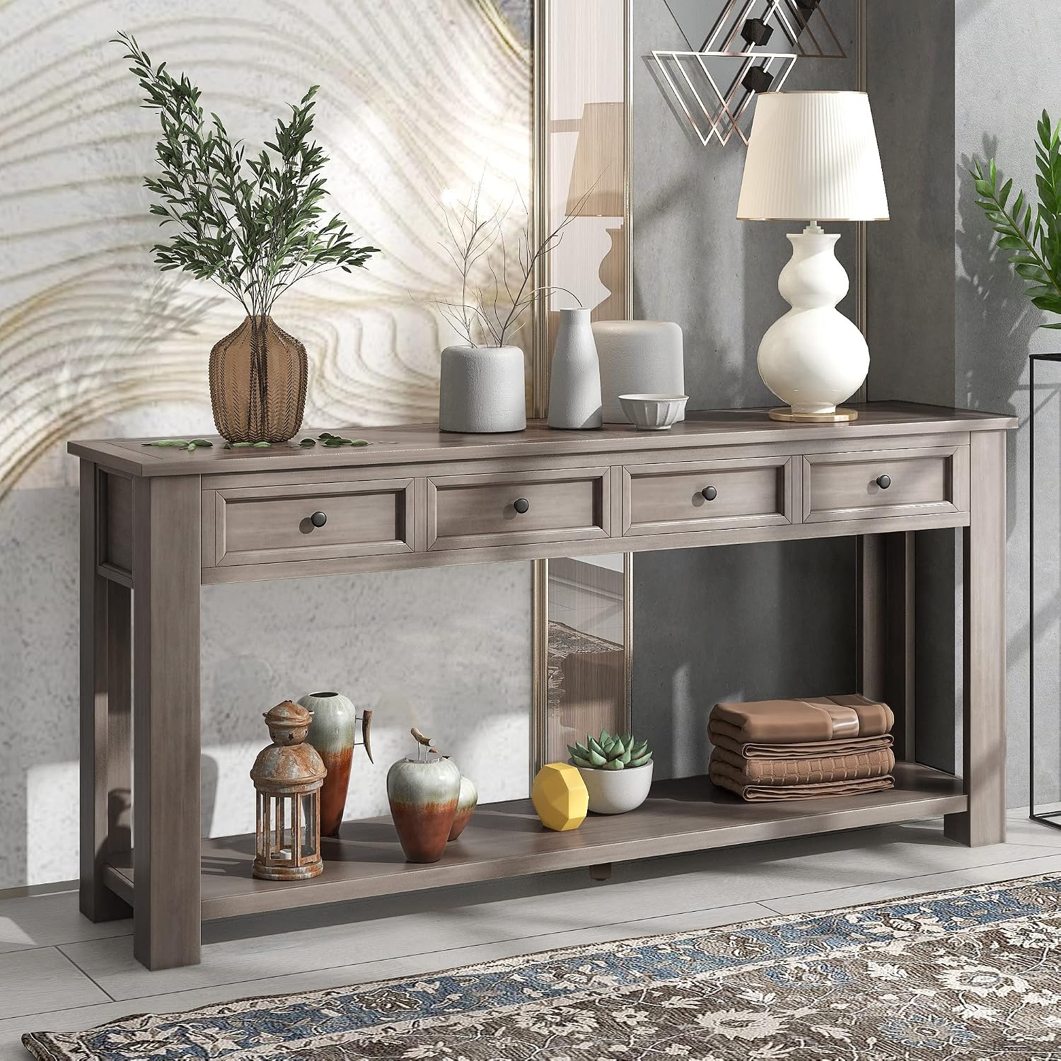 Console Table Sideboard with Storage and Bottom Shelf for Living Room, Kitchen, Entryway/Hallway