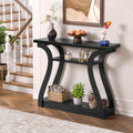 Wooden Console Table with Curved Legs and Shelf, 3-Tier Modern Accent Narrow Sofa Table for Entrance Area, Living Room, Hallway, 47 in Wide Wood Console Table for Entryway (Black)