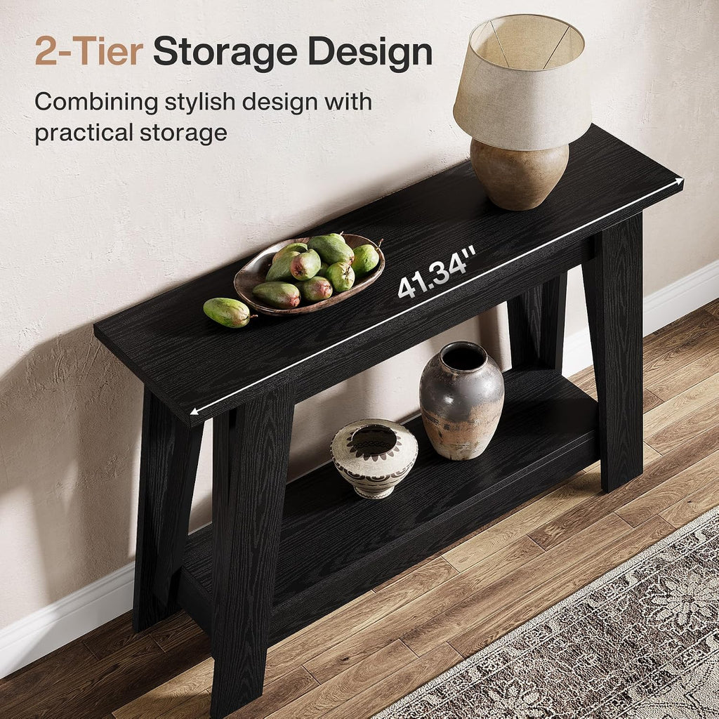 Tribesigns 41.3' Farmhouse Console Table, 2-Tier Wooden Entryway Table with Storage, Rustic Narrow Behind Couch for Living Room, Hallway, Foyer,Natural