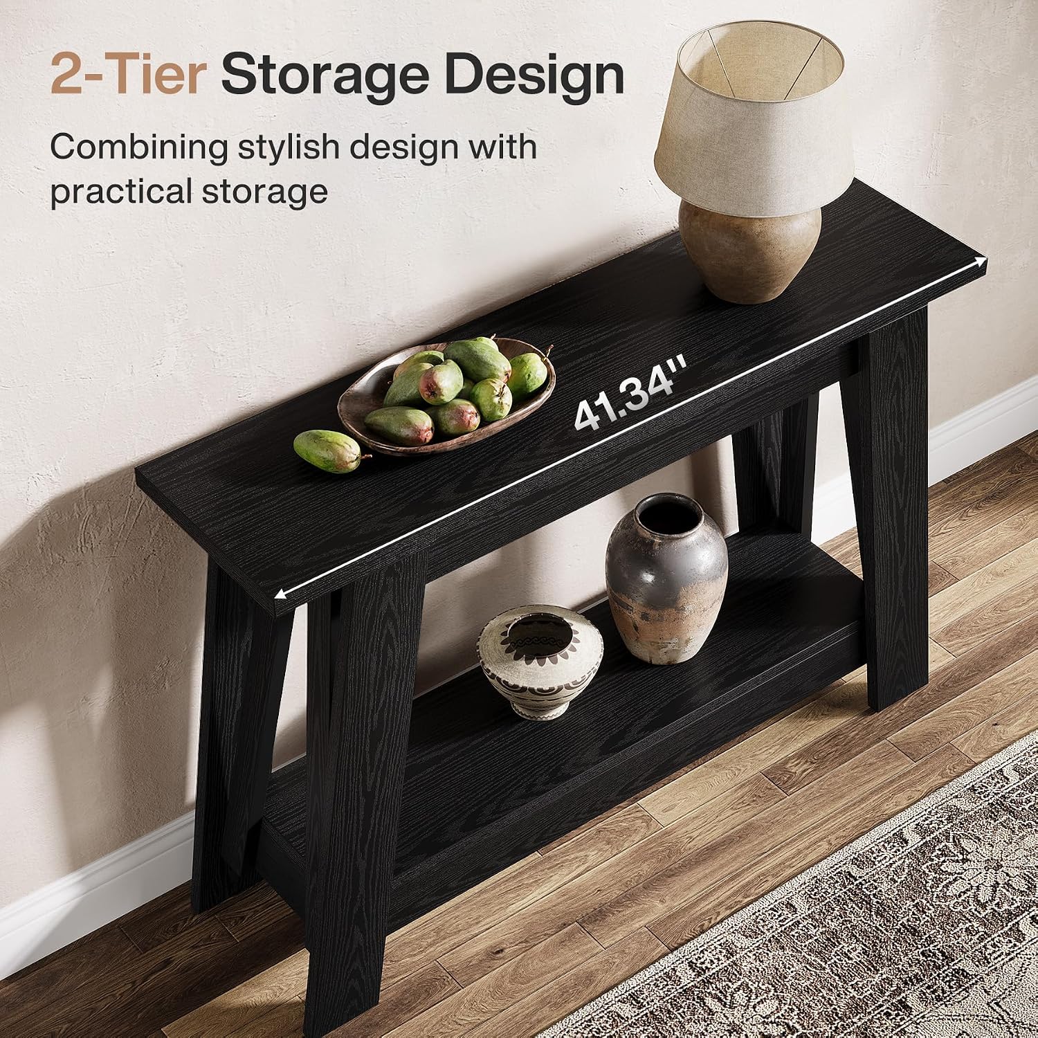 Tribesigns 41.3' Farmhouse Console Table, 2-Tier Wooden Entryway Table with Storage, Rustic Narrow Behind Couch for Living Room, Hallway, Foyer,Natural