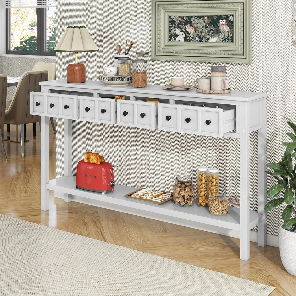 Merax Vintage Entryway Table 60 inch,Long Console Table with Drawers and Shelf for Entryway Easy Assembly Hallway Table
