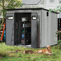 6x8 FT Outdoor Resin Storage Shed with Mats, All-Weather Sloping Plastic Storage Sheds with Lockable Doors & Vents, Outside Tool Storage Shed for Backyard, Garden, Mower, Bike & Pool Equipment