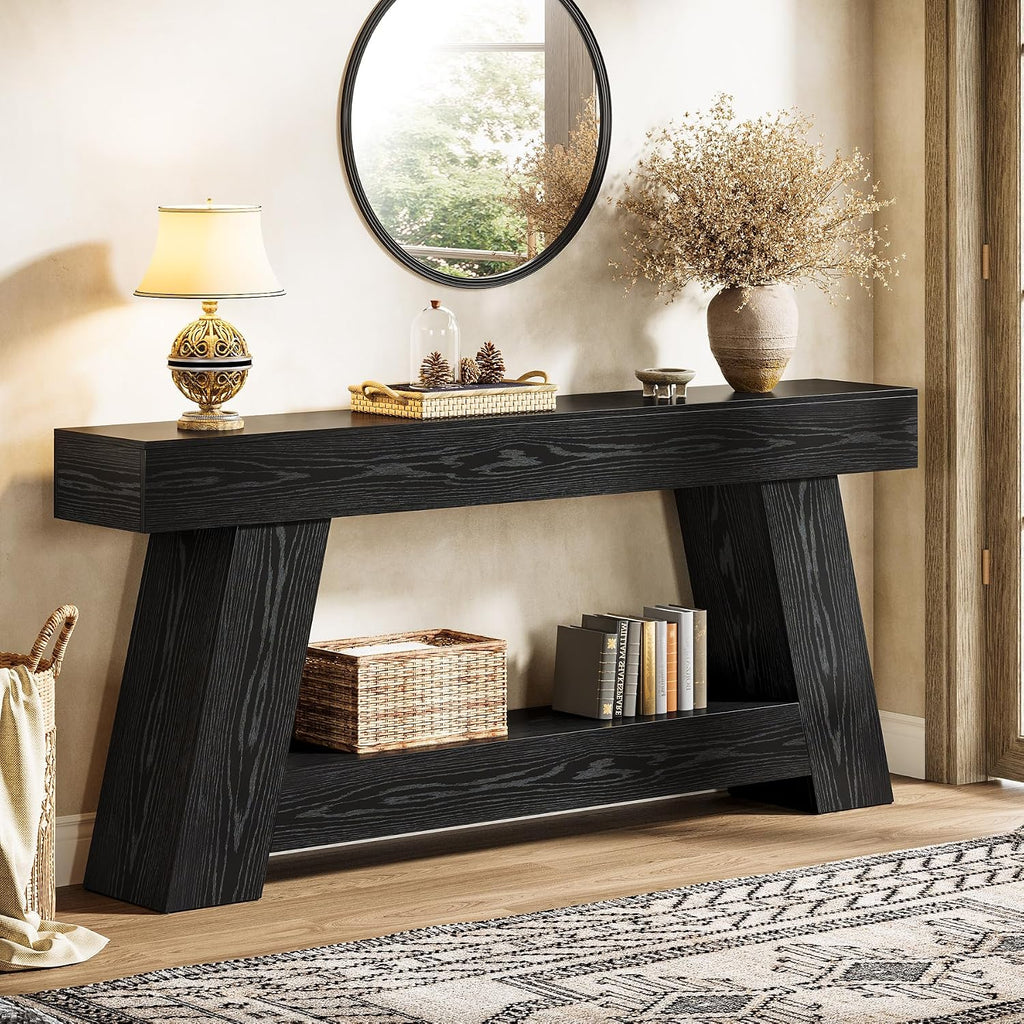 Tribesigns 70.9' Extra Long Console Table, Farmhouse 2-Tier Wooden Sofa Table, Rustic Entryway Tables with Open Storage Shelf for Entrance, Hallway, Living Room (Black)
