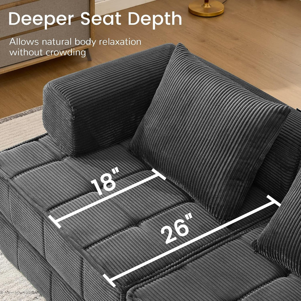 Korser Folding Convertible Sofa Bed, Corduroy Upholstered Boneless Couch, Small Sectional Cloud Couch, Loveseat Sleeper Sofa, Modular Futon Floor Sofa Couch for Living Room Bedroom Lounge, No Assembly
