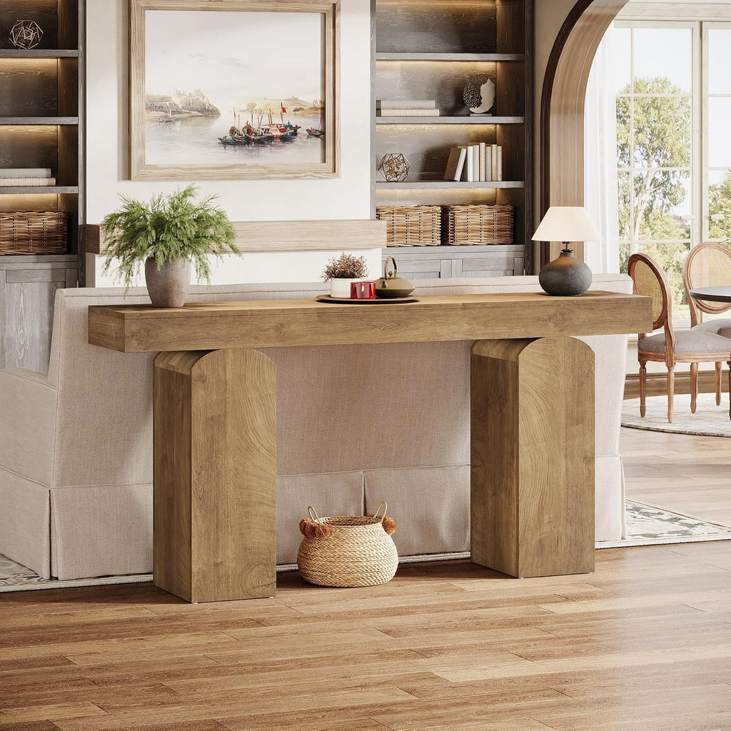 Tribesigns 63' Long Entryway Table, Farmhouse Console Table with 2 Arched Pedestal Legs, Wooden Sofa Console Behind The Couch for Entrance, Hallway, Living Room (Natural)
