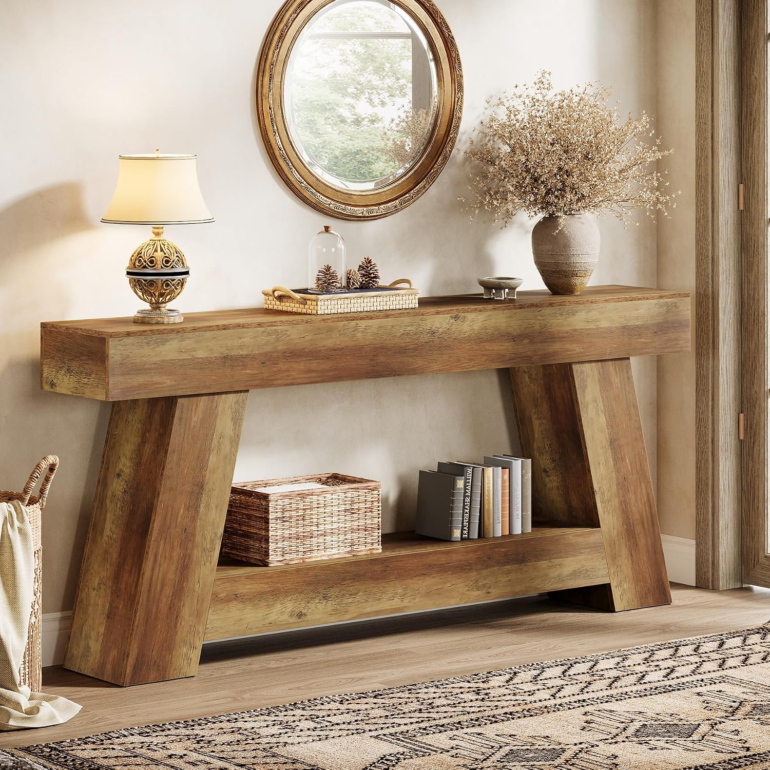 Tribesigns 70.9 Inch Long Console Tables, Farmhouse Entryway Table with Storage, 2-Tier Sofa Table Behind Couch for Entrance, Hallway, Living Room (Rustic Brown)