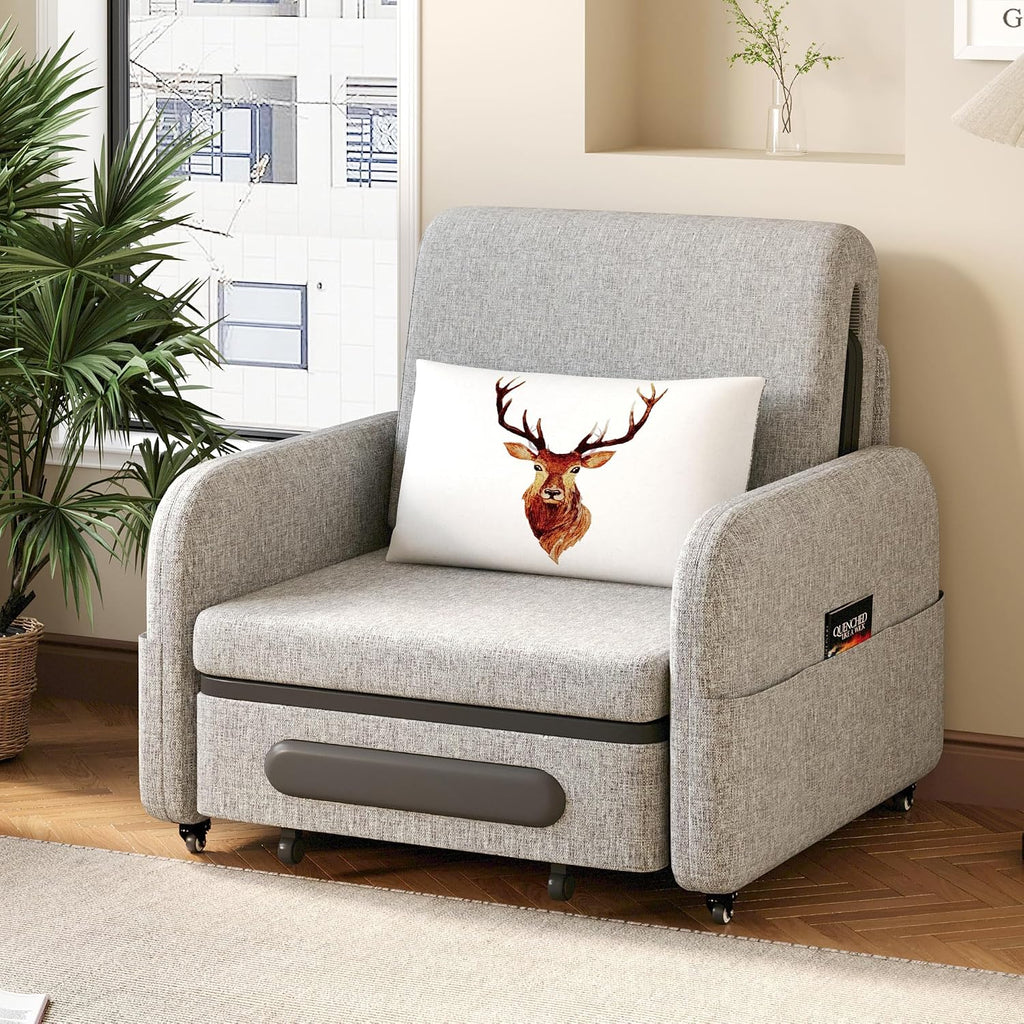 34.6' Pull Out Sofa Bed, Convertible Sleeper Sofa, 2-in-1 Couch Bed for Living Room & Small Spaces, RV Sofa Bed, Multi-Functional Folding Loveseat, Gray