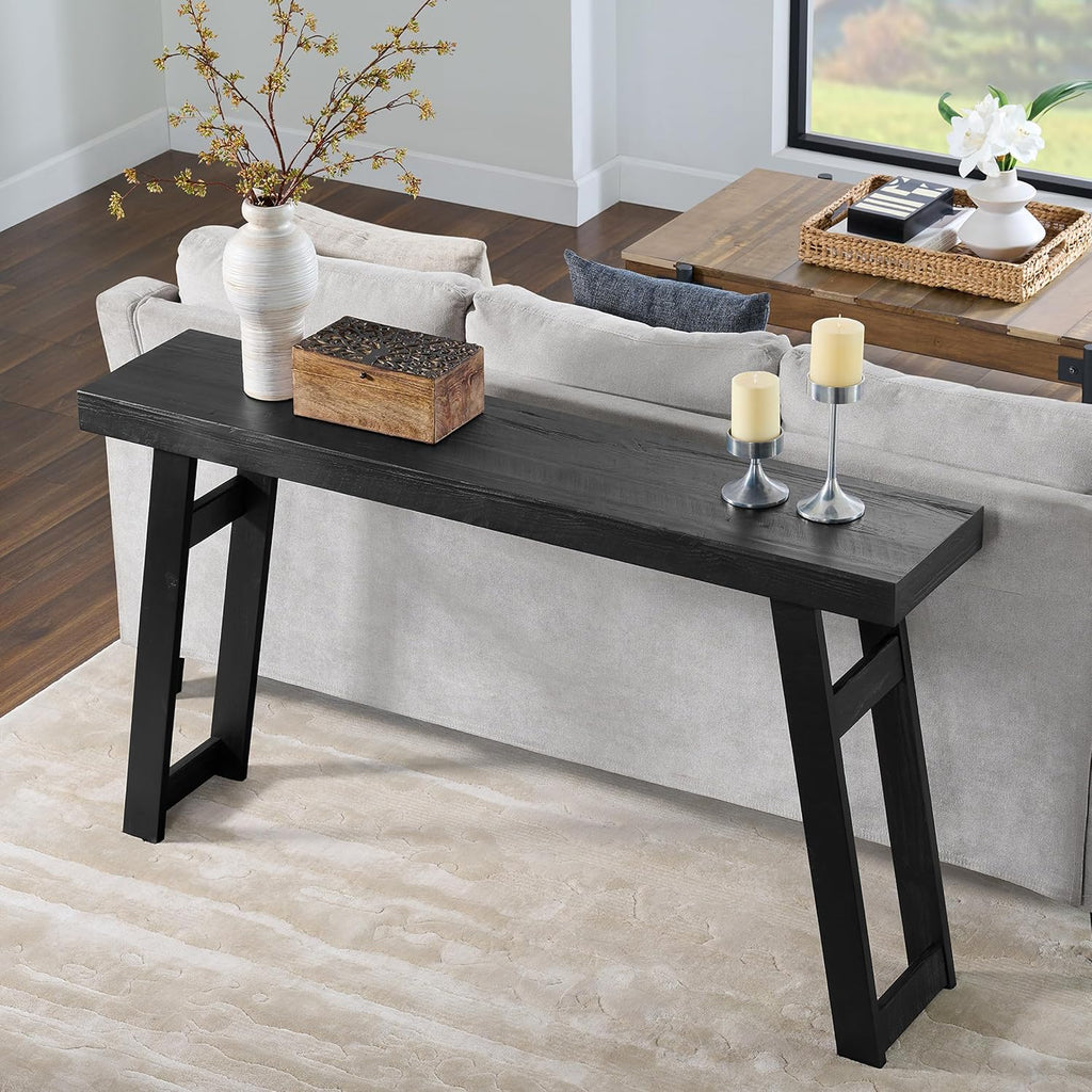 Alaterre Furniture Lawas Solid Wood Console Table - 56 Inch Modern Farmhouse Entryway Table - Easy Assembly Living Room Furniture for Behind The Couch, Entryway, or Hallway (Black)
