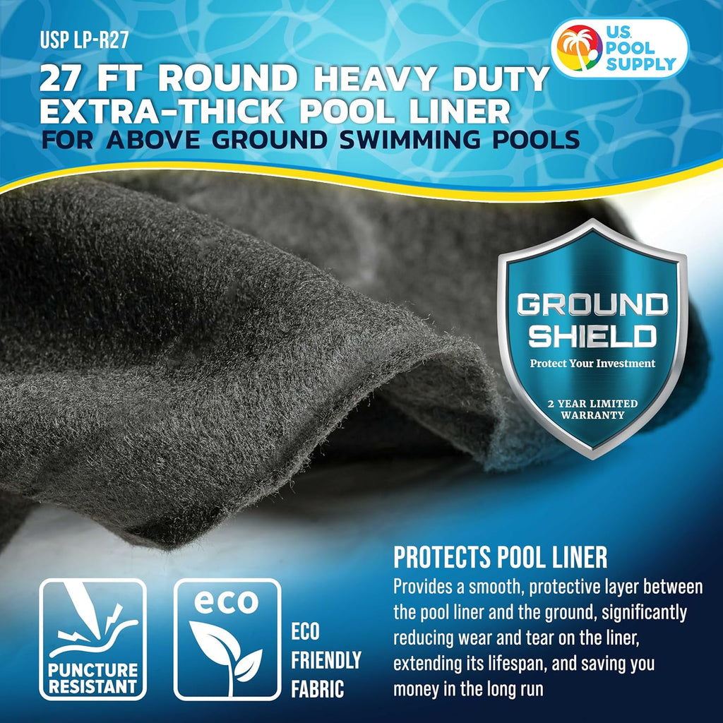 U.S. Pool Supply Ground Shield 27-Foot Round Heavy Duty Pool Liner Pad for Above Ground Swimming Pools - Protects Pool Liner, Prevents Punctures, Weed Barrier, Eco-Friendly Fabric - Extends Liner Life