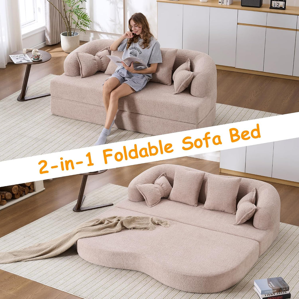 70' Convertible Sofa Bed, 2-in-1 Boneless Sleeper Sofa, Soft Chenille Folding Sofa Loveseat with 4 Pillows, Love Seat Small Couch for Small Spaces, Living Room, Bedroom, No Assembly