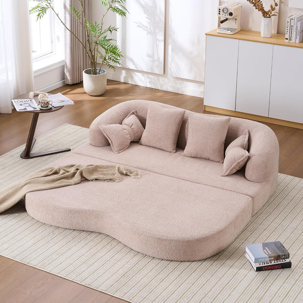 70' Convertible Sofa Bed, 2-in-1 Boneless Sleeper Sofa, Soft Chenille Folding Sofa Loveseat with 4 Pillows, Love Seat Small Couch for Small Spaces, Living Room, Bedroom, No Assembly