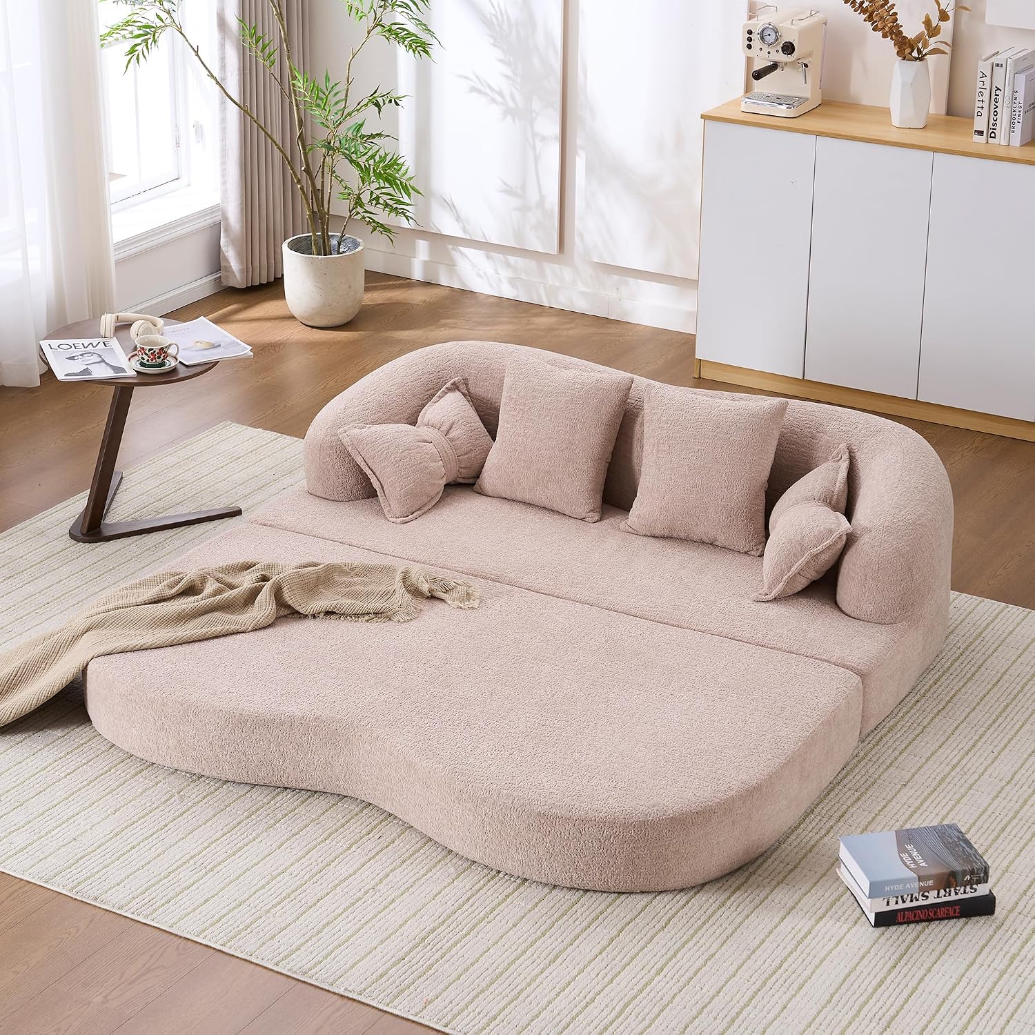70' Convertible Sofa Bed, 2-in-1 Boneless Sleeper Sofa, Soft Chenille Folding Sofa Loveseat with 4 Pillows, Love Seat Small Couch for Small Spaces, Living Room, Bedroom, No Assembly