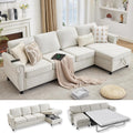 106.5'' Sectional Sofa Bed Full, Sleeper Sofa Bed, Flannel L-Shaped Couch with Mattress, Convertible Pull Out Couch, Wireless Charging, USB, Storage Chaise for Living Room, Small Space, Beige