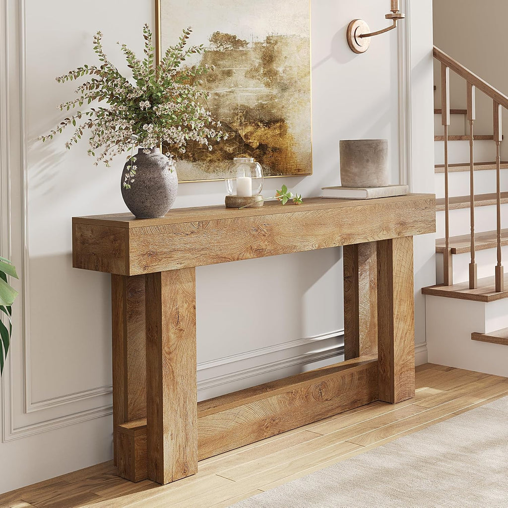LITTLE TREE 63-Inch Farmhouse Console Table, 2-Tier Wooden Sofa Table Behind the Couch, Narrow Long Entryway Table for Living Room, Entrance, Hallway (Natural)
