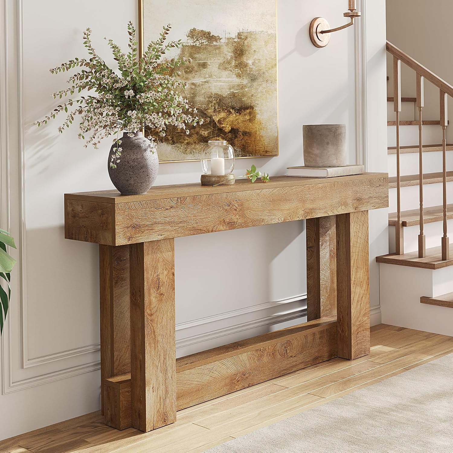LITTLE TREE 63-Inch Farmhouse Console Table, 2-Tier Wooden Sofa Table Behind the Couch, Narrow Long Entryway Table for Living Room, Entrance, Hallway (Natural)