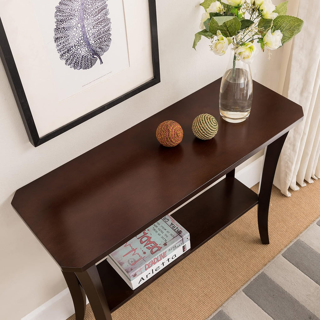 Leick Home Boa Console Table, Solid Wood, Bottom Display Shelf, Narrow Depth, Easy-Assembly, For Living Room/Hallway, Chocolate Cherry, 38.0 in. W x 14.0 in. D x 30.0 in. H, 10332
