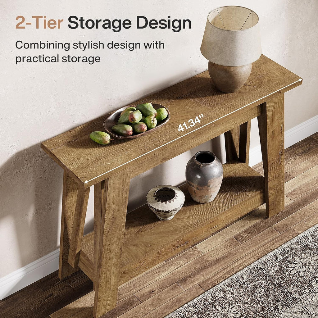 Tribesigns 41.3' Farmhouse Console Table, 2-Tier Wooden Entryway Table with Storage, Rustic Narrow Behind Couch for Living Room, Hallway, Foyer,Natural