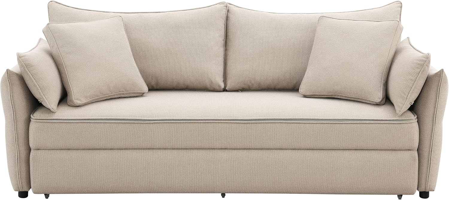 Acme Irina Fabric Upholstered Sofa with Full Size Sleeper and 4 Pillows in Beige