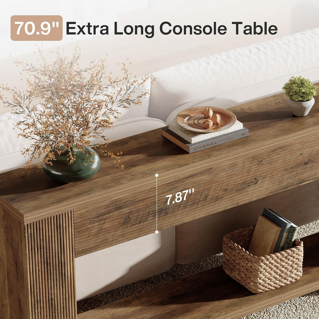 Tribesigns 70.9-Inch Console Tables for Entryway, Narrow Wooden Long Sofa Table Behind the Couch, Farmhouse Fluted Hallway Accent Table for for Living Room, Entrance, Foyer (Rustic Brown)