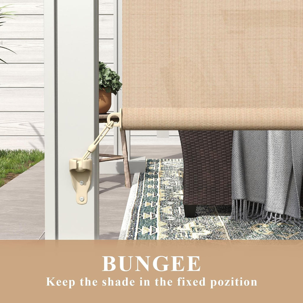 Outdoor Roller Shade 120' W x 96' H, Exterior Cordless Blinds with Splicing Design, UV Protection Roll Up Shade for Patio, Porch, Gazebo, Pergola, Wheat