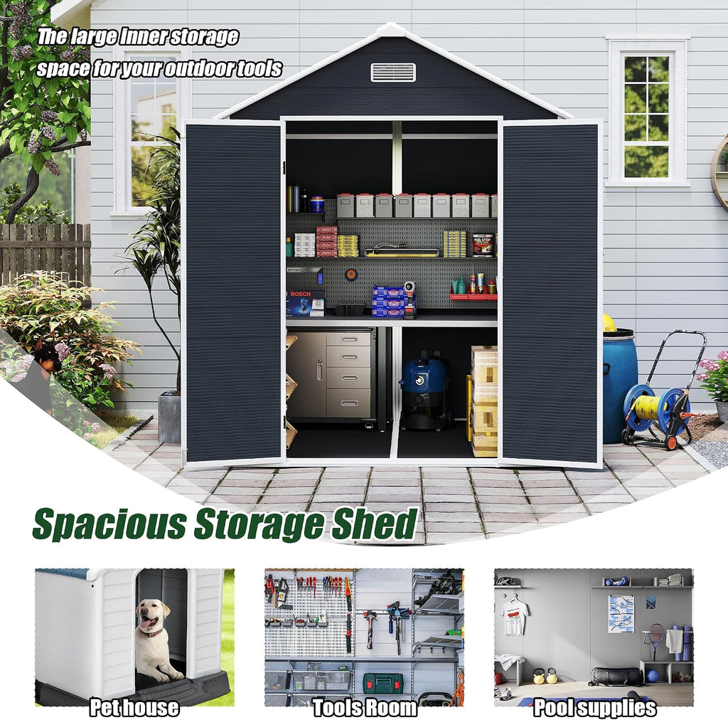 Campcraft 6x6ft Outdoor Storage Shed, Heavy-Duty Resin Plastic Garden Shed with HD Window, Waterproof UV-Resistant Tool Shed for Backyard, Patio & Lawn Equipment 12mm Thick PP Walls (6 x 6 ft)