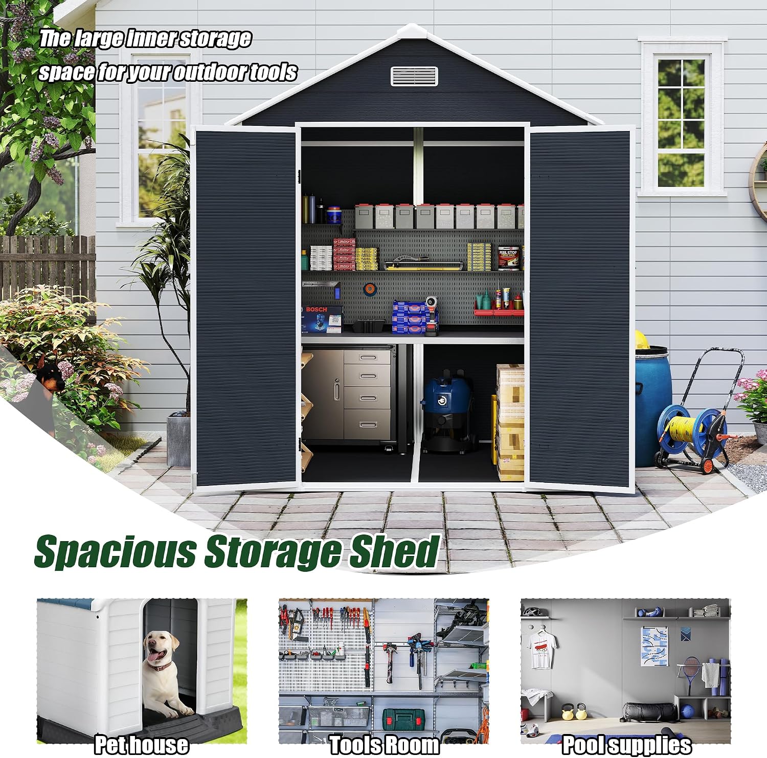 Campcraft 6x6ft Outdoor Storage Shed, Heavy-Duty Resin Plastic Garden Shed with HD Window, Waterproof UV-Resistant Tool Shed for Backyard, Patio & Lawn Equipment 12mm Thick PP Walls (6 x 6 ft)