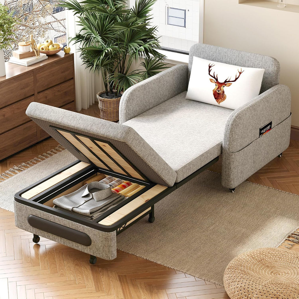 34.6' Pull Out Sofa Bed, Convertible Sleeper Sofa, 2-in-1 Couch Bed for Living Room & Small Spaces, RV Sofa Bed, Multi-Functional Folding Loveseat, Gray