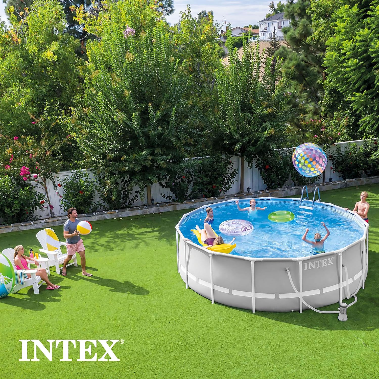 Intex 26723EH Prism Frame Premium Above Ground Swimming Pool Set: 15ft x 42in – Includes 1000 GPH Cartridge Filter Pump – Removable Ladder – Pool Cover – Ground Cloth