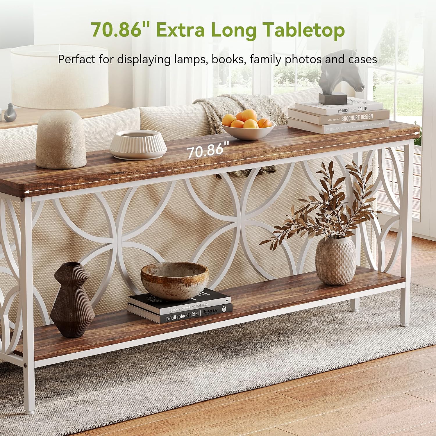 LITTLE TREE Sofa Table, 70.9 Inch Industrial Behind Couch Table with Storage Shelves, Narrow Long Console Table for Entryway, Living Room, Foyer, Hallway, Office