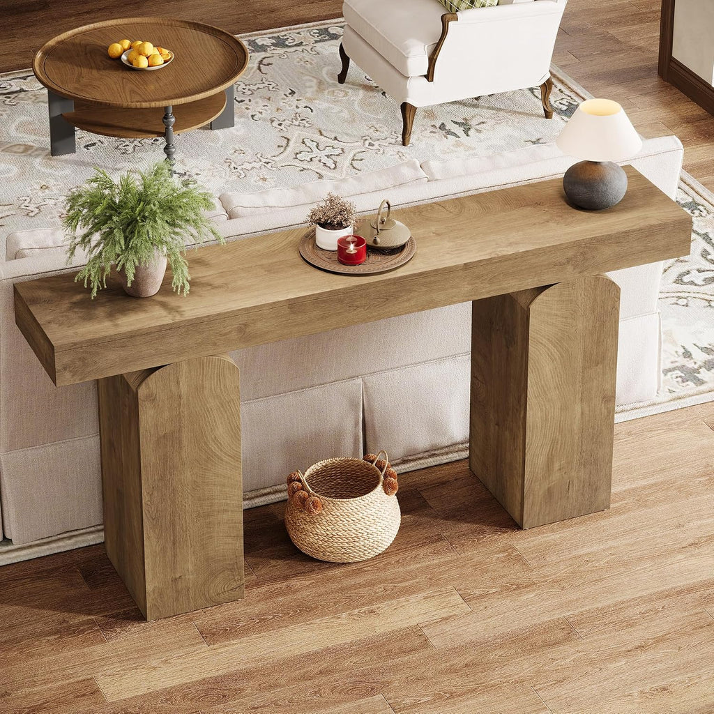 Tribesigns 63' Long Entryway Table, Farmhouse Console Table with 2 Arched Pedestal Legs, Wooden Sofa Console Behind The Couch for Entrance, Hallway, Living Room (Natural)