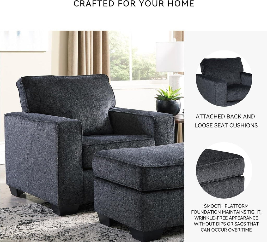 Signature Design by Ashley Altari Modern Chair, Reinforced Frame For Added Stability, Loose Seat Cushions, Back Height 37', Seat Height 20', Arm Height 26', Chenille Fabric, Dark Gray