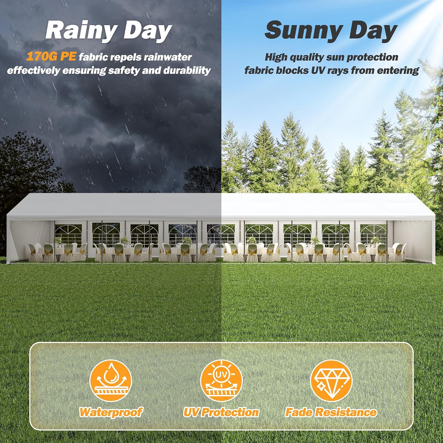20' x 60' Party Tent Heavy Duty, Wedding Tent with Removable Sidewalls, Outdoor Gazebo Event Shelters Canopy for Birthday Party