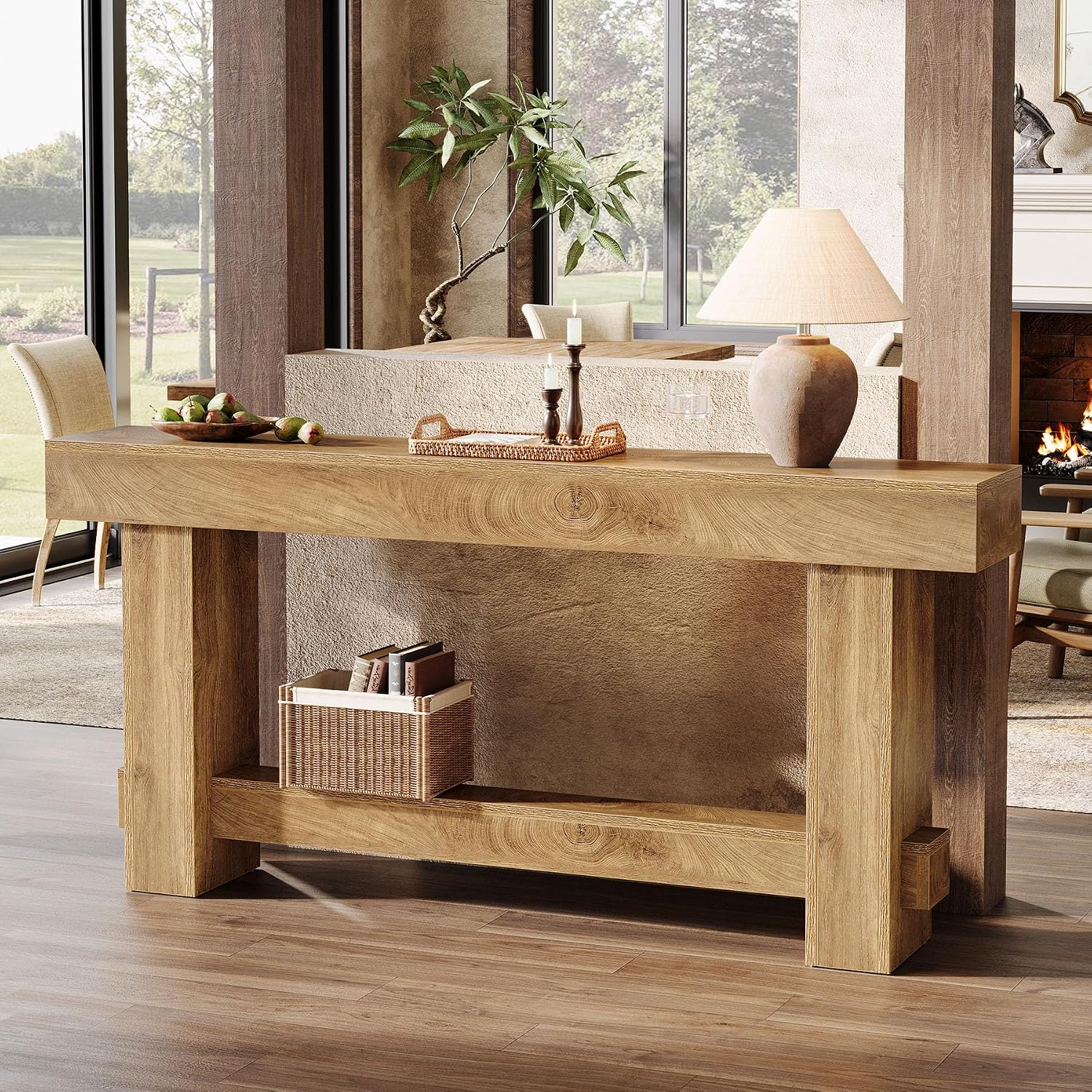 Tribesigns 70.9' Entryway Console Table, Extra Long Wooden Farmhouse Sofa Table Behind Couch, Modern Rustic Foyer Stand with Thick Legs for Hallway, Living Room, Wood Grain Finish