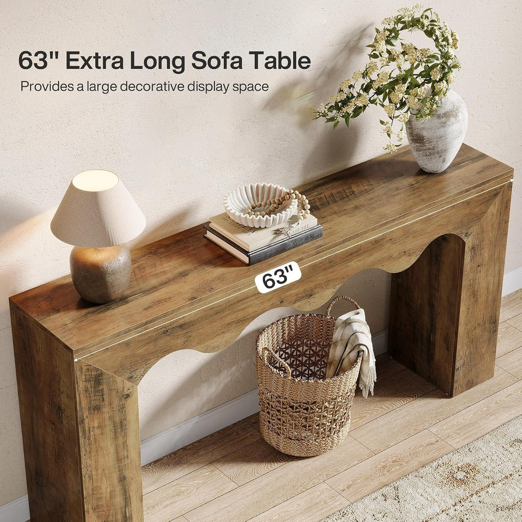 Tribesigns 63' Farmhouse Console Table, Wooden Couch Table Behind Sofa with Storage, Long Entryway Sofa Station, Narrow Console Stand with Base, Hallway Stand for Entryway, Living Room