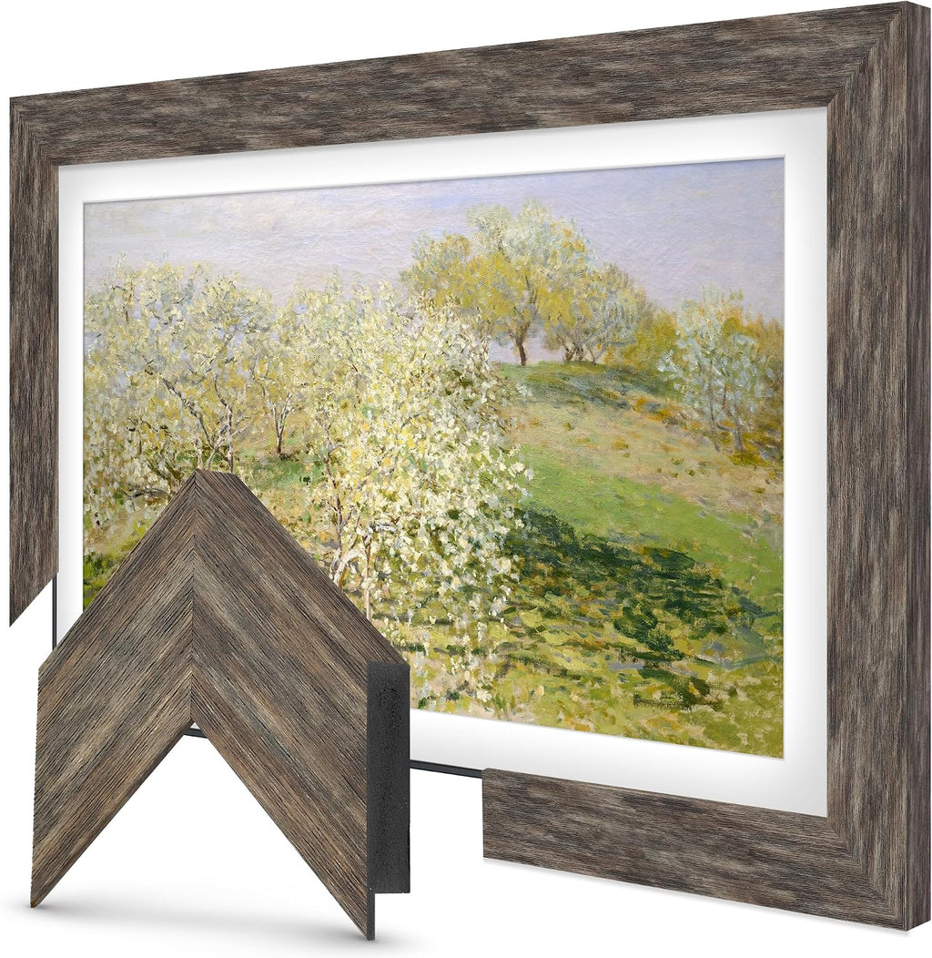 Distressed Barnwood 65' Premiere Deco TV Frame - Compatible ONLY with Samsung The Frame TV and Pro TVs (Fits 2021-2026, LS03A, LS03B,LS03C,LS03D,LS03FA,LS03FW)