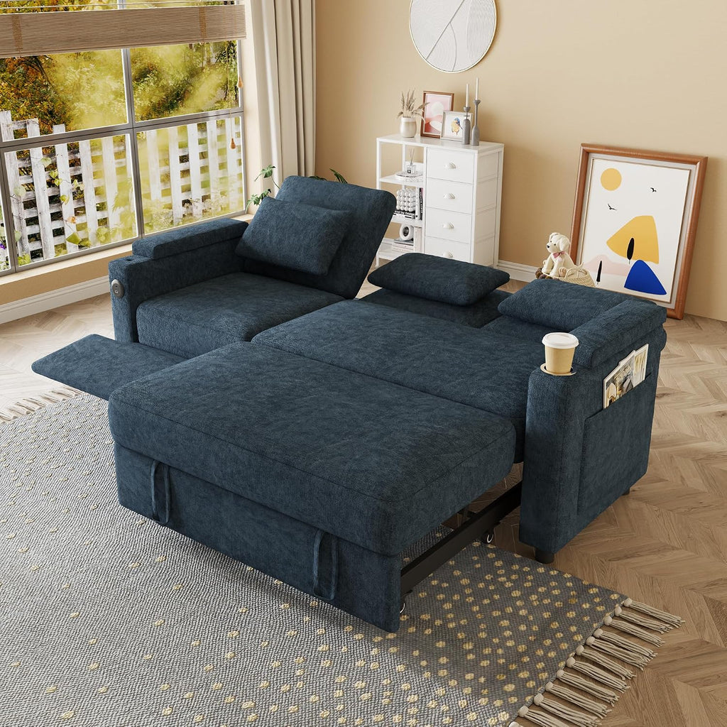 Oversized Modular Sectional Sofa with Reclining Chair, Queen Sleeper Sofa with Pull Out Couch Bed, Hide A Bed Couches Feature Cup Holder, Laptop Table and USB Port for Living Room, Apartment