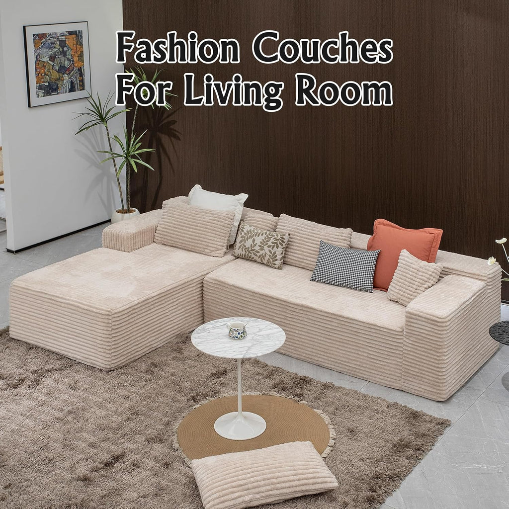 Sectional couches for Living Room Corduroy Couch, 104' Cloud Sectional Couch with L-Shape Chaise, Modern Modular Sofa, Deep Seat Comfort, No Assembly Required(Plush Corduroy, Left Facing Chaise)