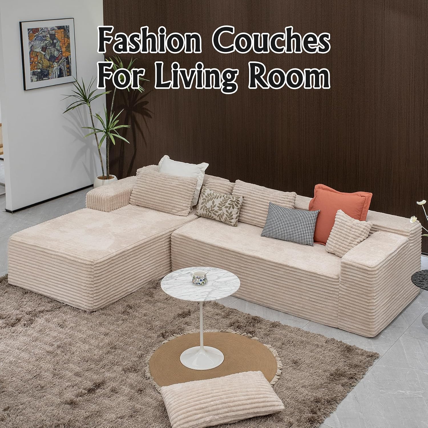 Sectional couches for Living Room Corduroy Couch, 104' Cloud Sectional Couch with L-Shape Chaise, Modern Modular Sofa, Deep Seat Comfort, No Assembly Required(Plush Corduroy, Left Facing Chaise)