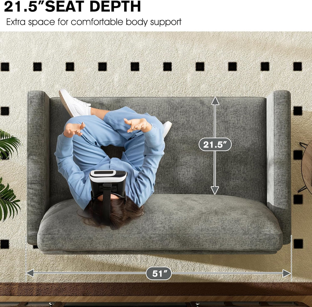 51' Loveseat Sleeper Sofa Bed, Chenille Convertible Floor Sofa Bed for Small Spaces, Folding Couch Bed with Deep Seat, 2 Pillows & Solid Frame, Pull Out Floor Couch for Living Room, Grey